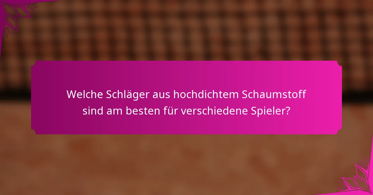 Welche Schläger aus hochdichtem Schaumstoff sind am besten für verschiedene Spieler?