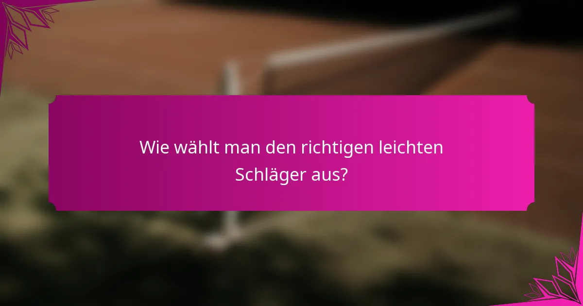 Wie wählt man den richtigen leichten Schläger aus?